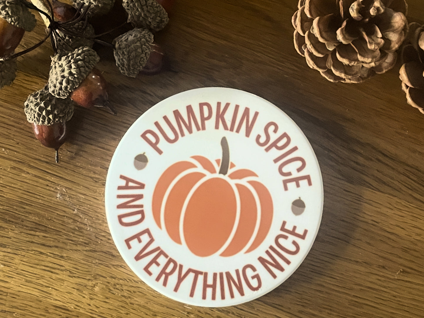 Pumpkin spice ceramic round coaster