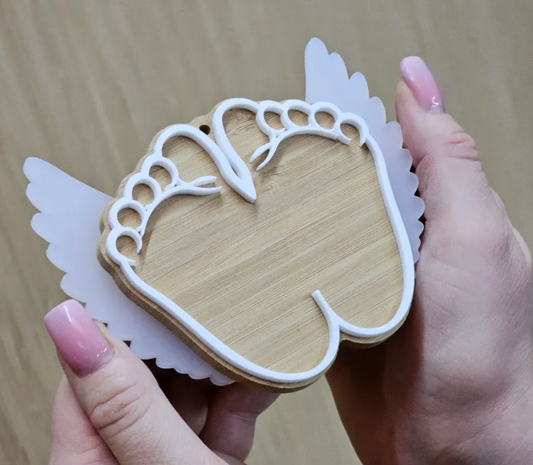 Bamboo and acrylic Baby Angel feet personalised decoration