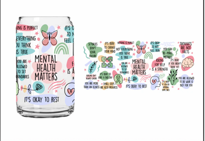 Glass lidded tumbler with UV DTF design