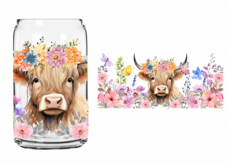 Glass lidded tumbler with UV DTF design