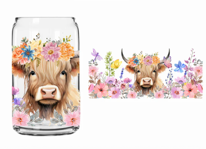 Glass lidded tumbler with UV DTF design