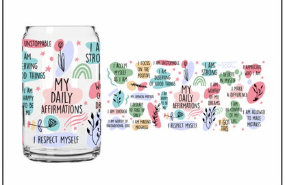 Glass lidded tumbler with UV DTF design