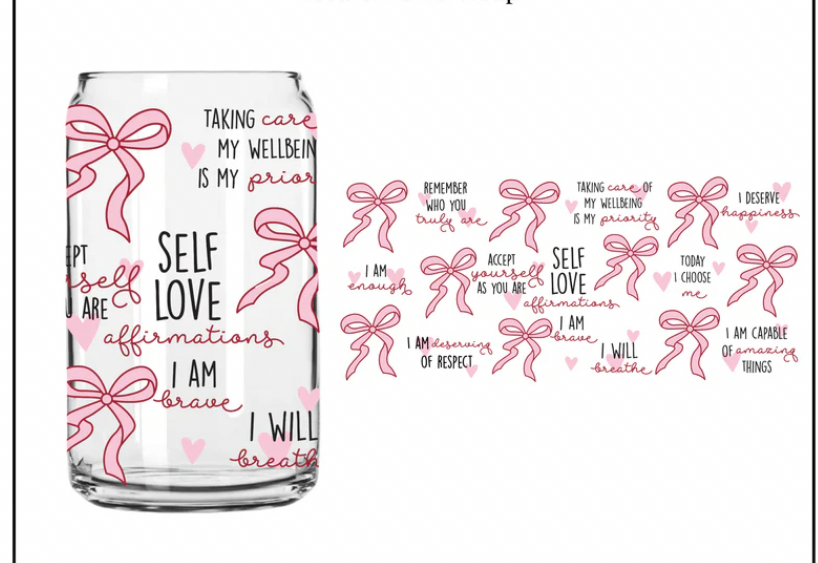 Glass lidded tumbler with UV DTF design