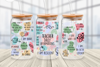 Glass lidded tumbler with UV DTF design