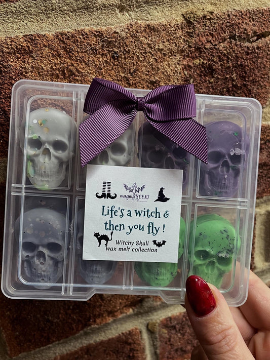 “Life’s a witch and then you fly” skull wax melt boxes