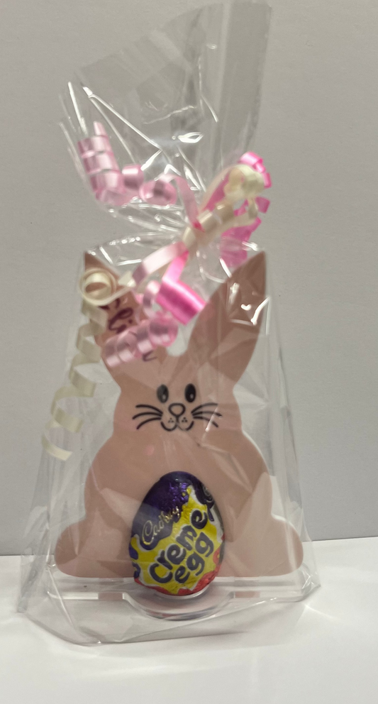 Acrylic personalised rabbits with Cream egg