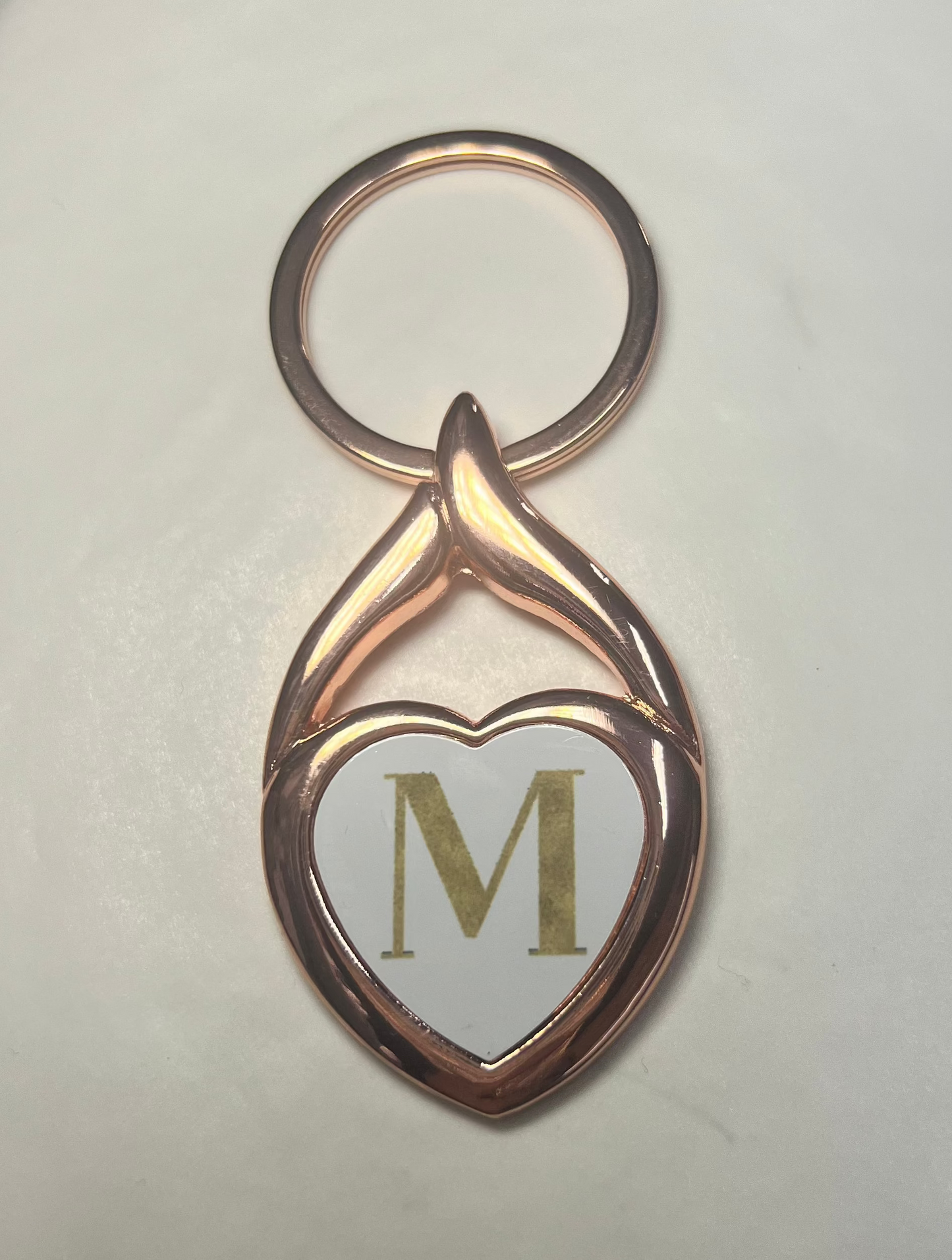 Rose Gold Heart Keyrings with an initial