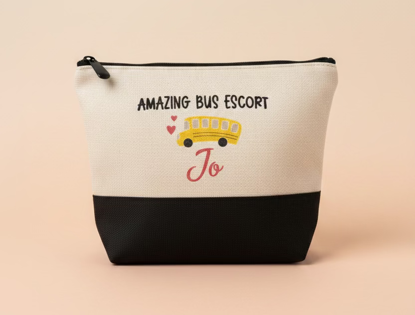 Linen cosmetic bags with black base